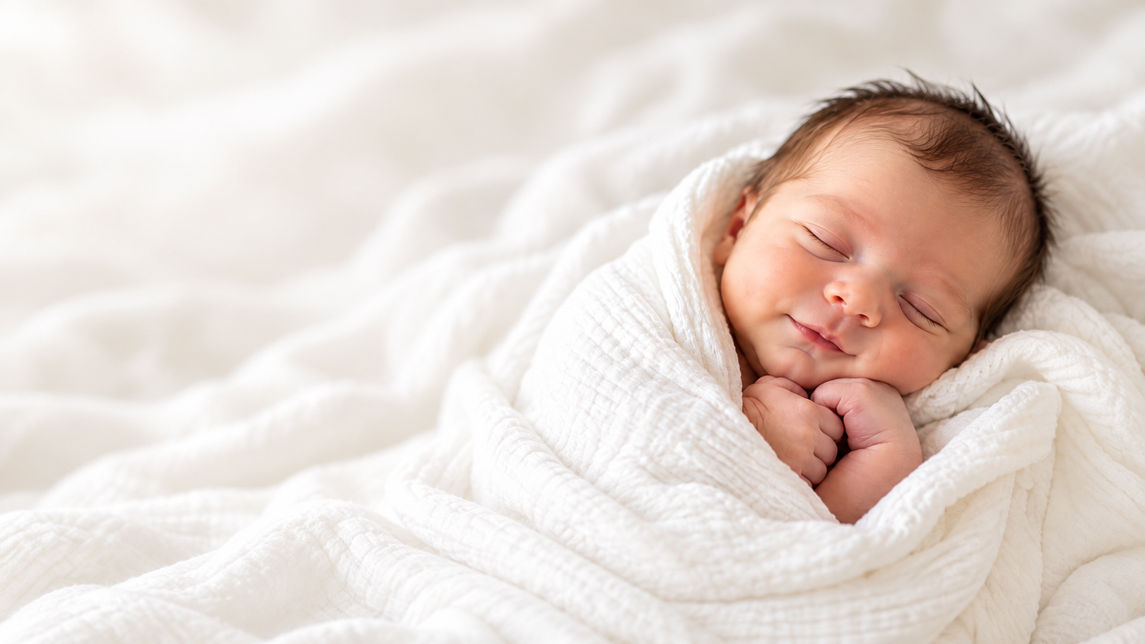 Newborn baby sleeping peacefully, wrapped in a soft white blanket
